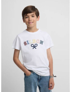Camiseta kids Silbon raqueta media multicolor blanco