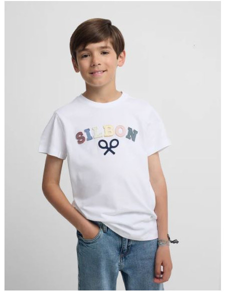 Camiseta kids Silbon raqueta media multicolor blanco