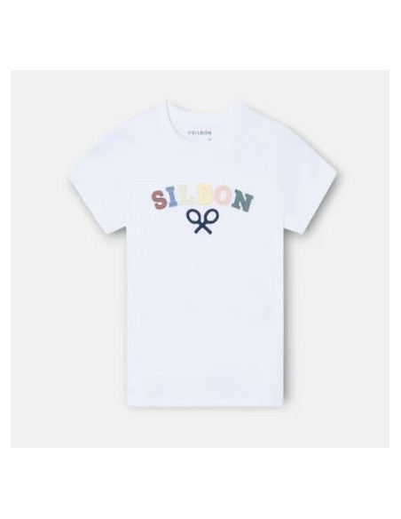 Camiseta kids Silbon raqueta media multicolor blanco