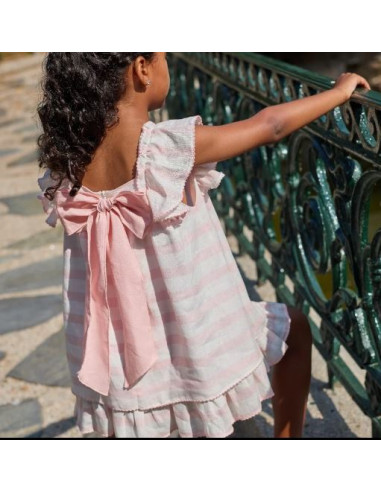 VESTIDO VUELO RAYAS ROSA CUPCAKE LA...